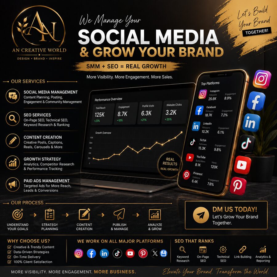 AN Creative World social media marketing and management graphic